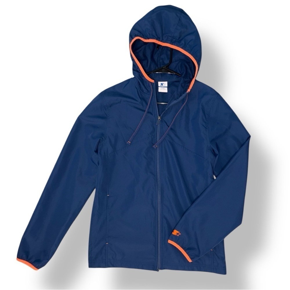 Starter Athletic Lightweight Warm Up Zip Up Hooded Jacket Navy